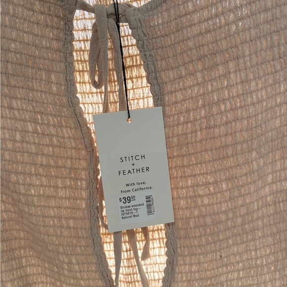 Stitch and Feather Smocked Tie Front Top - Picture 3 of 4